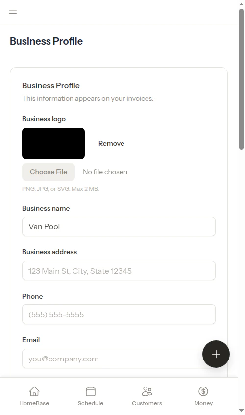 Settings page showing the Remove button next to an uploaded logo
