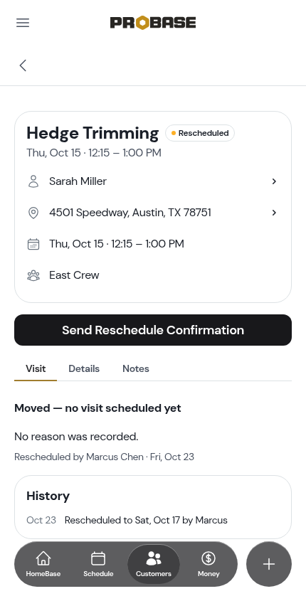 A rescheduled visit with nothing booked in its place