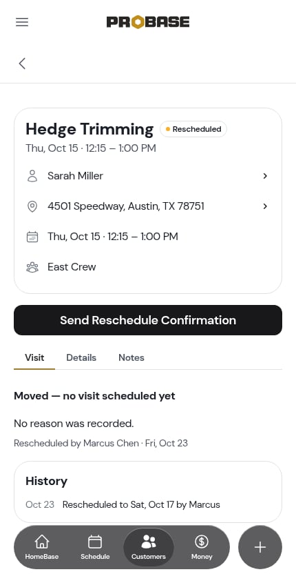 A rescheduled visit with nothing booked in its place