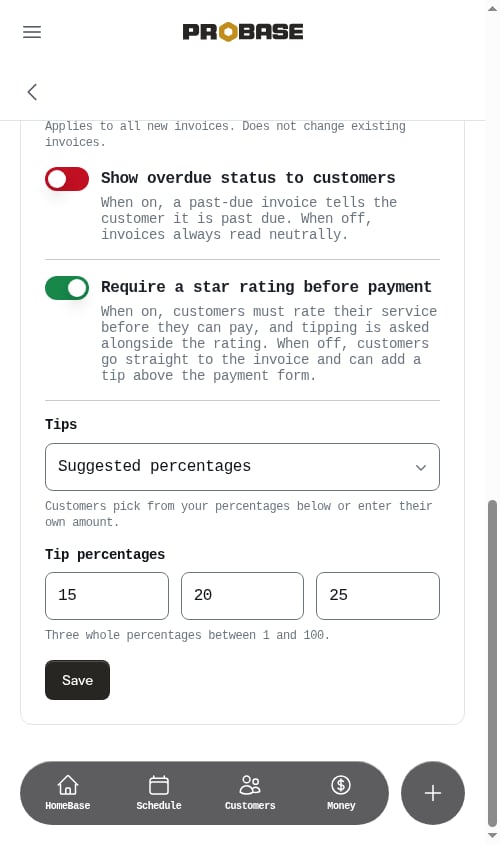 The Require a star rating before payment switch, turned on