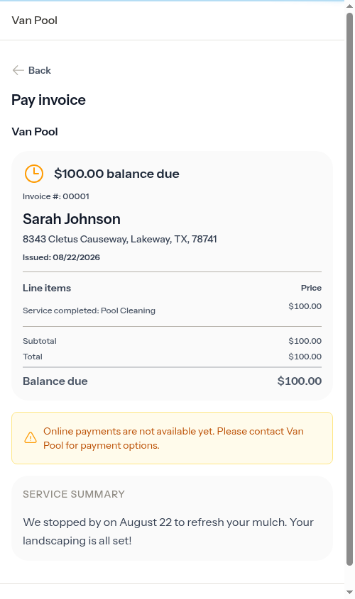 Customer landing straight on the invoice page, with no review screen in between