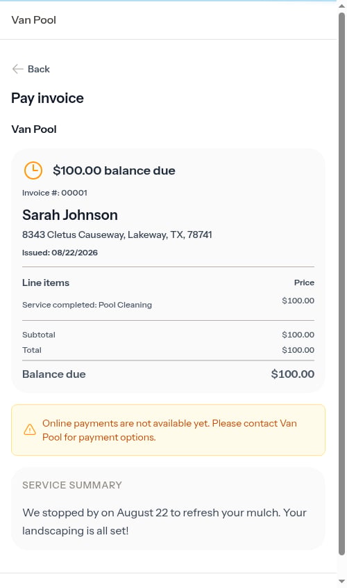 Customer landing straight on the invoice page, with no review screen in between