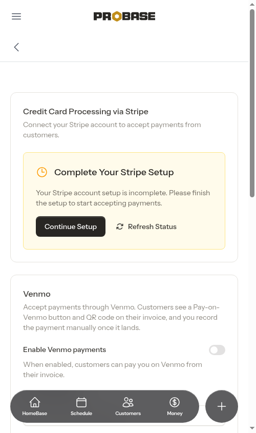 Complete Your Stripe Setup card