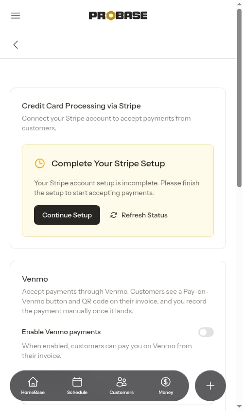 Complete Your Stripe Setup card