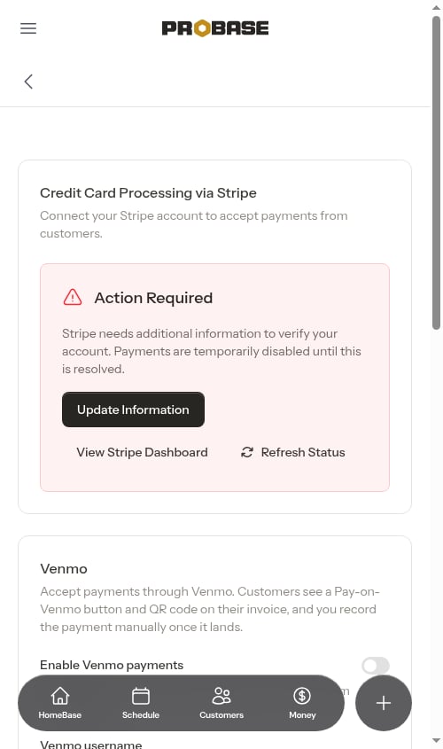 Action Required card when Stripe has restricted the account