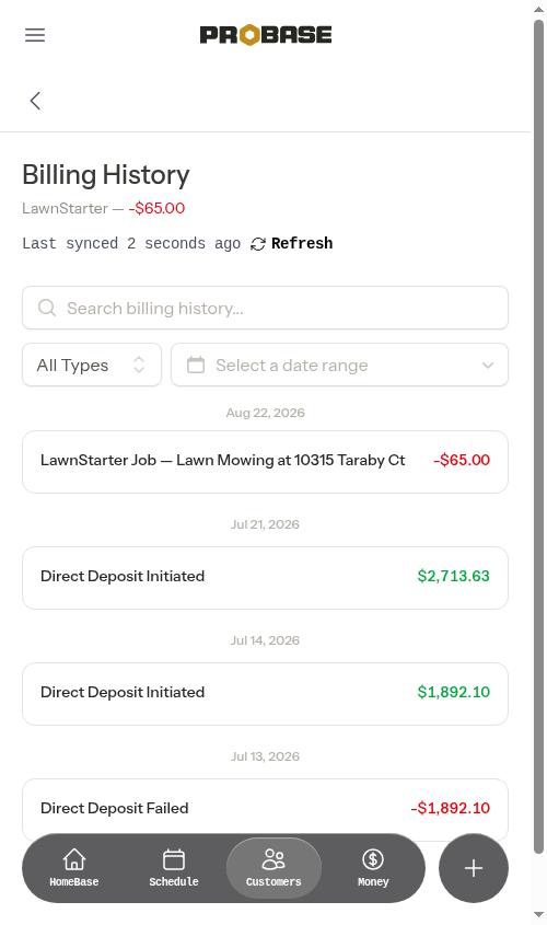The ledger after a refresh, showing deposits alongside earned work