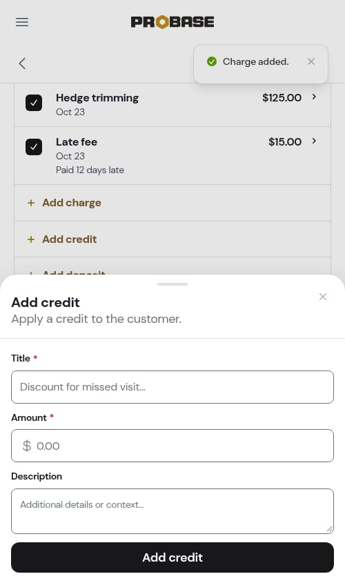 The Add credit sheet