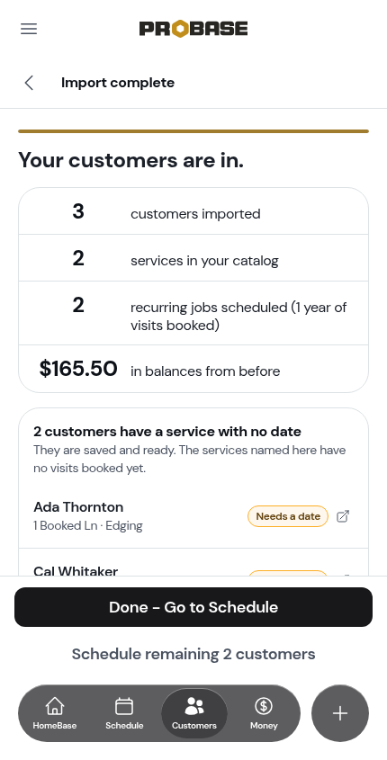 A customer with one service still needing a date
