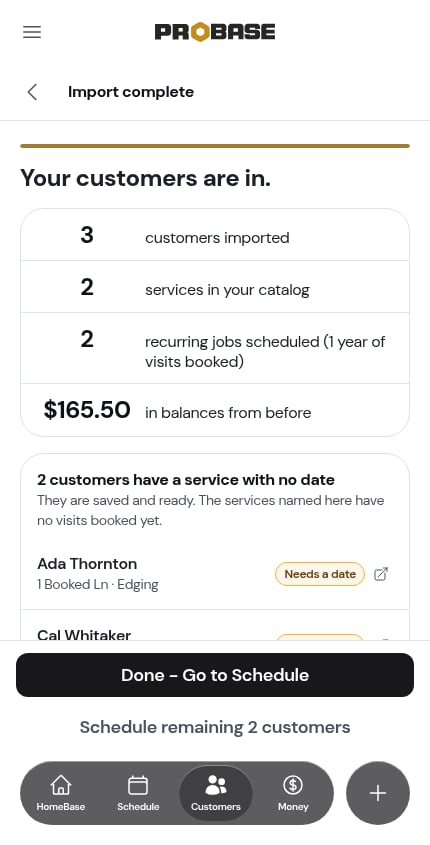 A customer with one service still needing a date