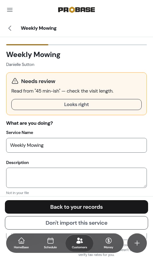 A service marked Needs review, with the Looks right button