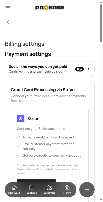 The Venmo, Cash App and PayPal sections on the Payments page