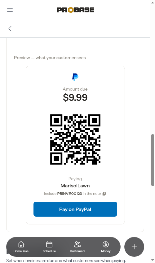 PayPal settings with the live preview
