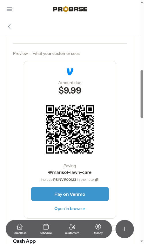 Venmo settings with the live preview