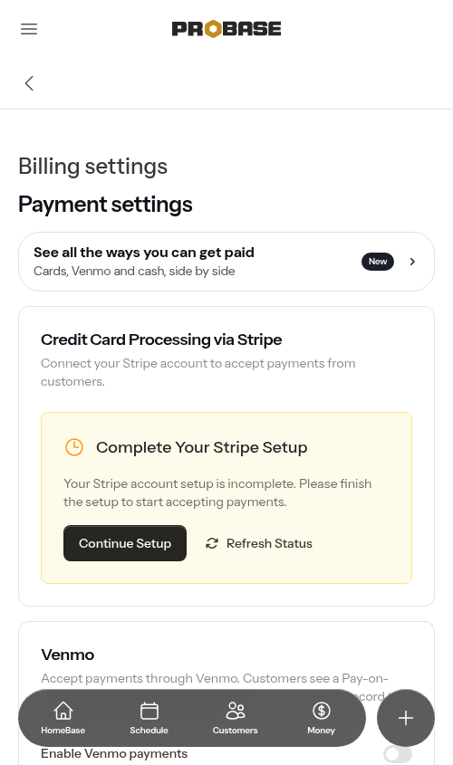 Complete Your Stripe Setup card