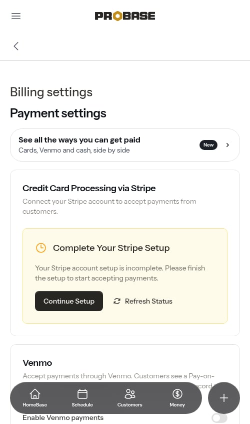 Complete Your Stripe Setup card