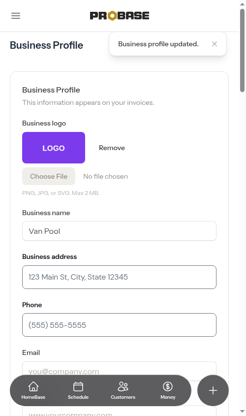 Settings page with logo saved