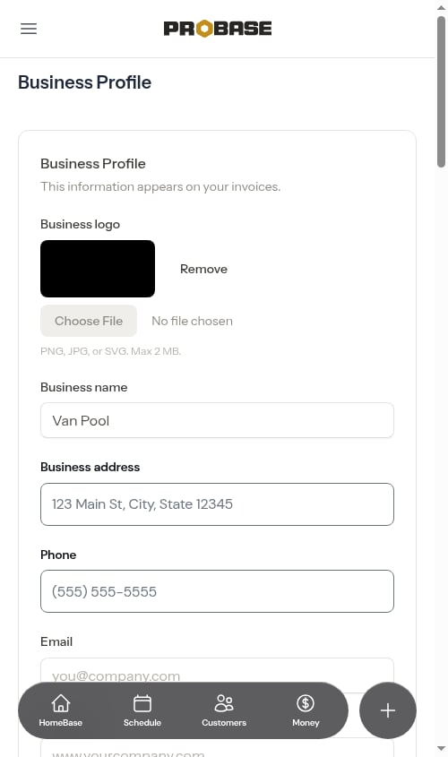 Settings page showing the Remove button next to an uploaded logo