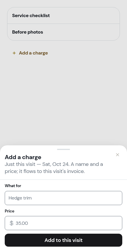The add-a-charge sheet