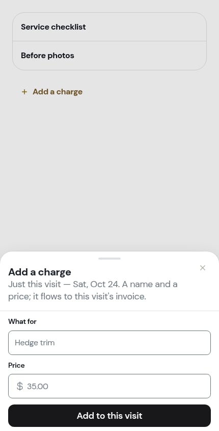 The add-a-charge sheet