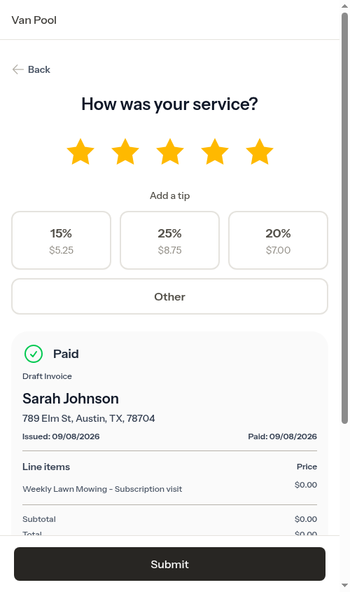 Review filled with stars and tip preset