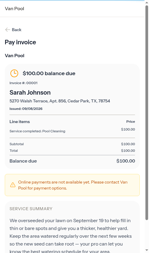 Customer landing straight on the invoice page with the rating step turned off