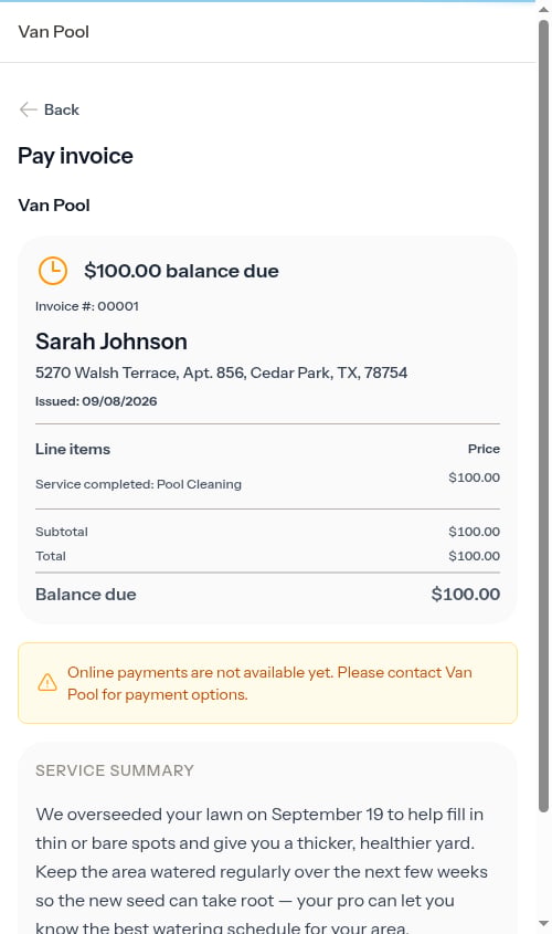 Customer landing straight on the invoice page with the rating step turned off