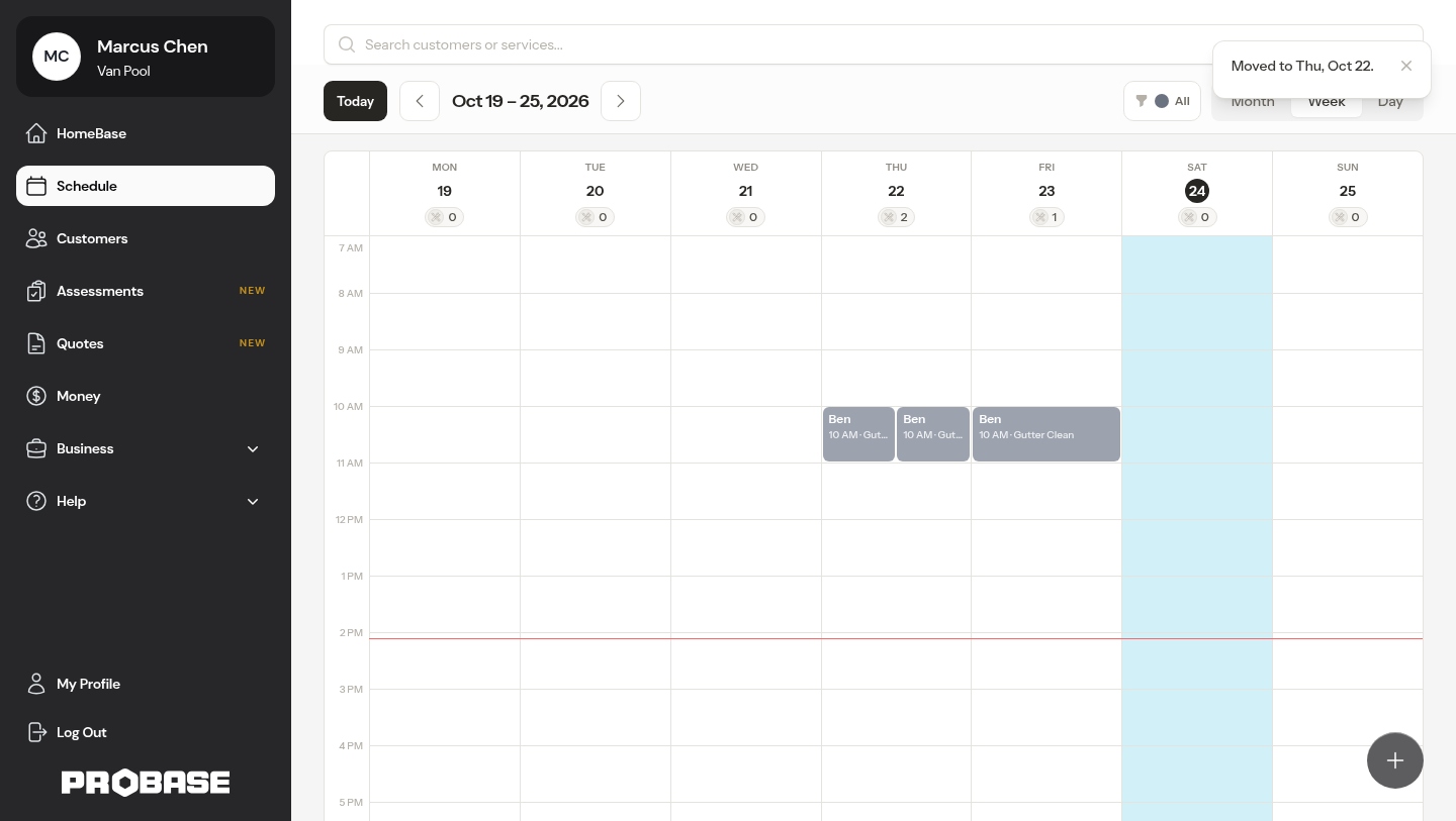 Two rescheduled rows after a visit was dragged away and back