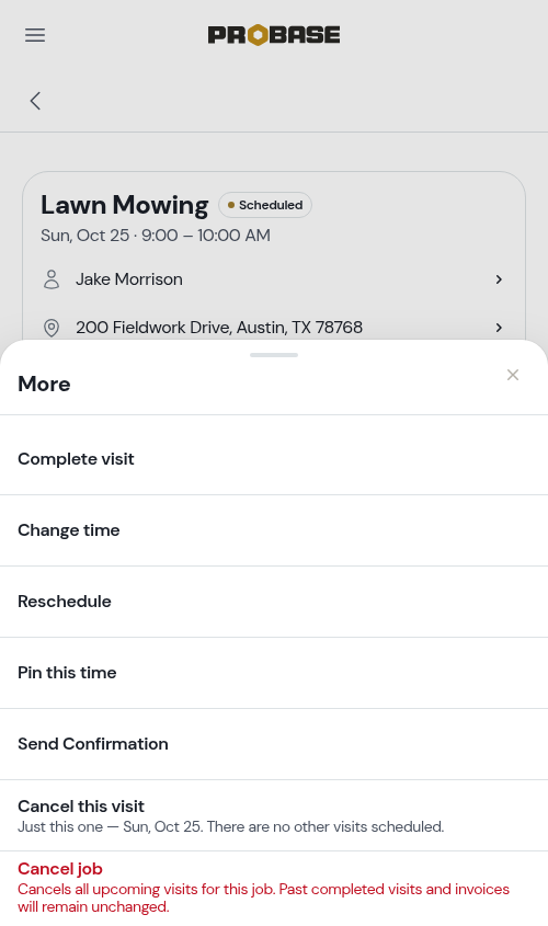 The More sheet with the Reschedule row