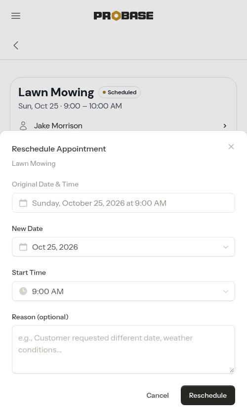 Reschedule modal open