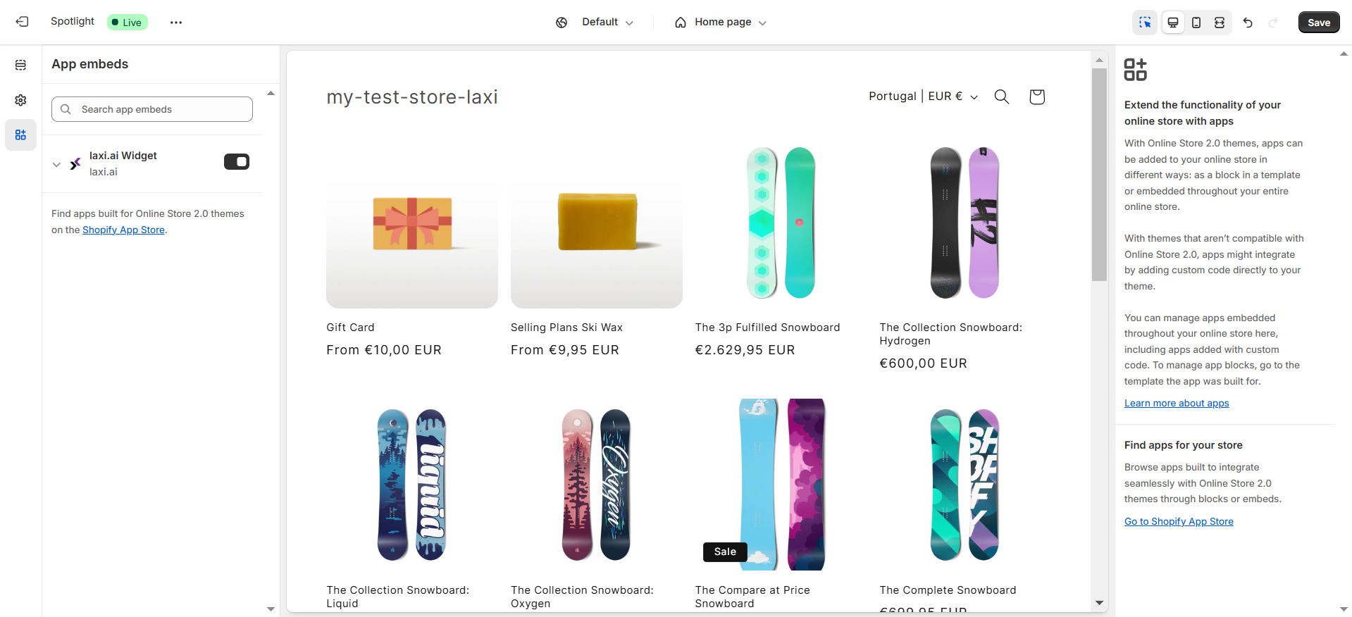 Laxi.ai app embed toggle in Shopify
