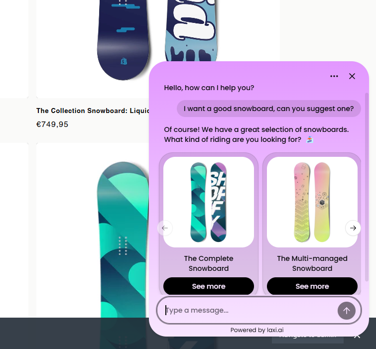 Laxi.ai chatbot live preview on Shopify