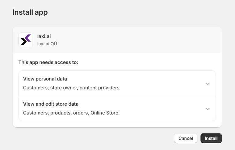 Laxi.ai Shopify Permissions
