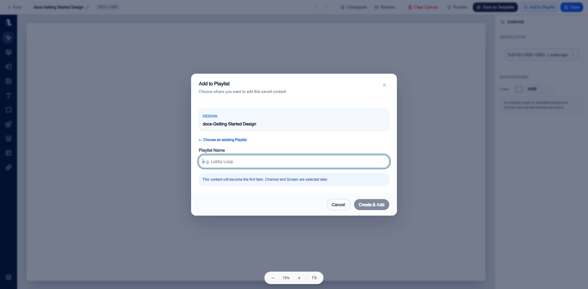 Create a new Playlist from a Design