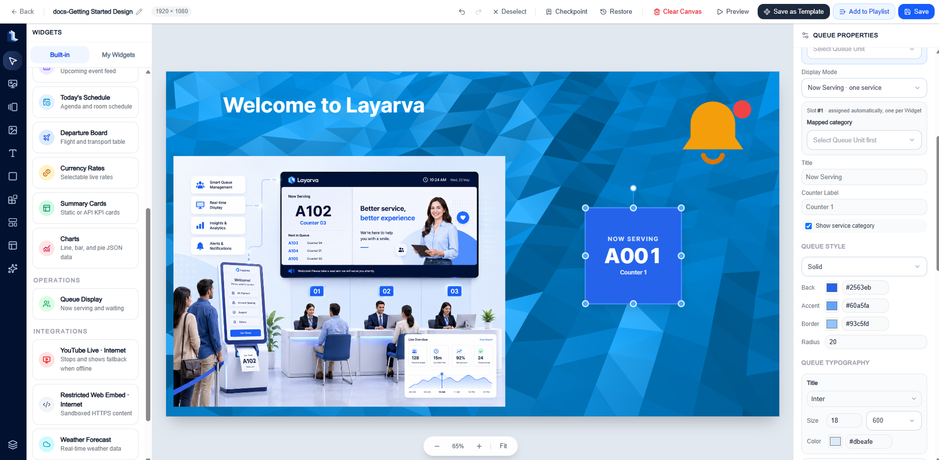 Built-in Widgets panel in Layarva Studio Canvas