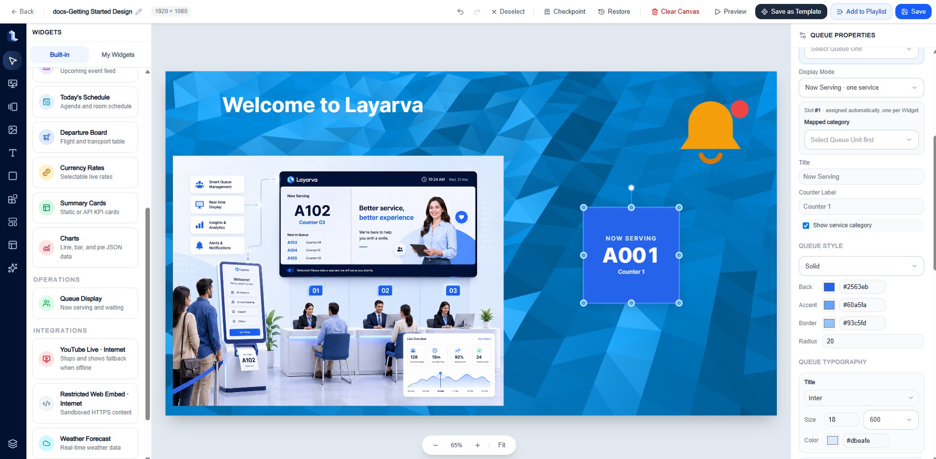 Built-in Widgets panel in Layarva Studio Canvas