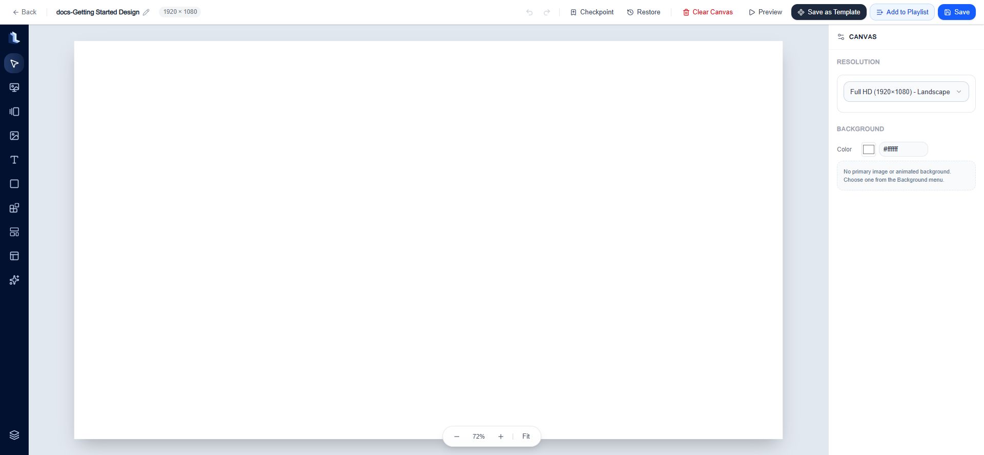 Blank Layarva Studio Canvas showing its main editing areas