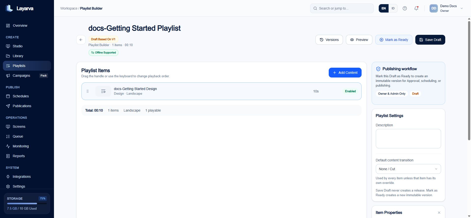 Playlist Builder with one Design item
