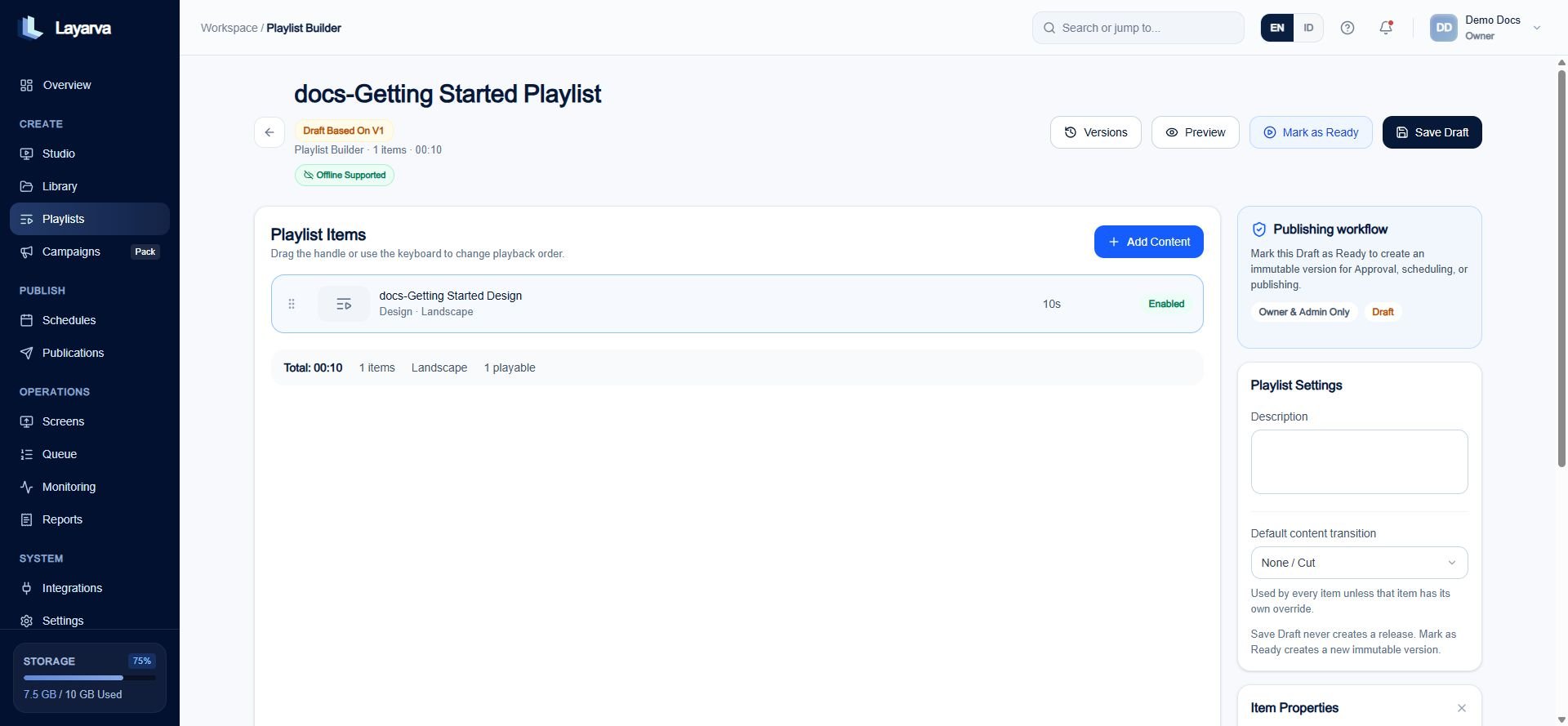 Playlist Builder with one Design item