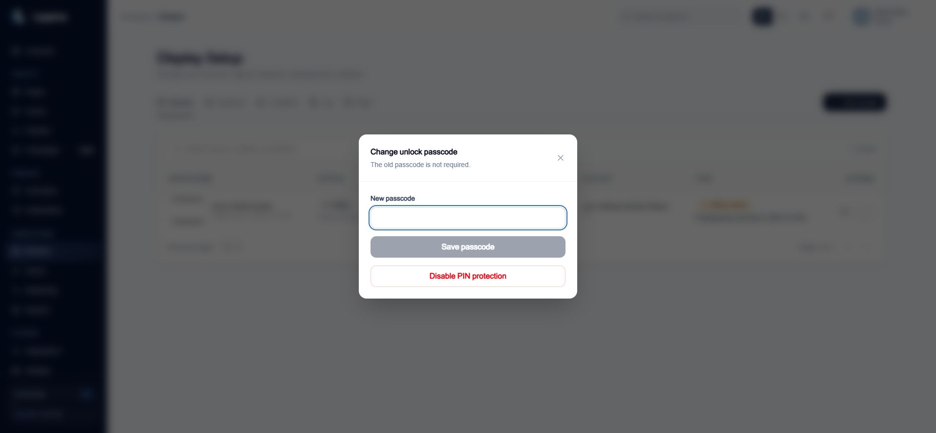 Change unlock passcode panel for a Layarva Screen