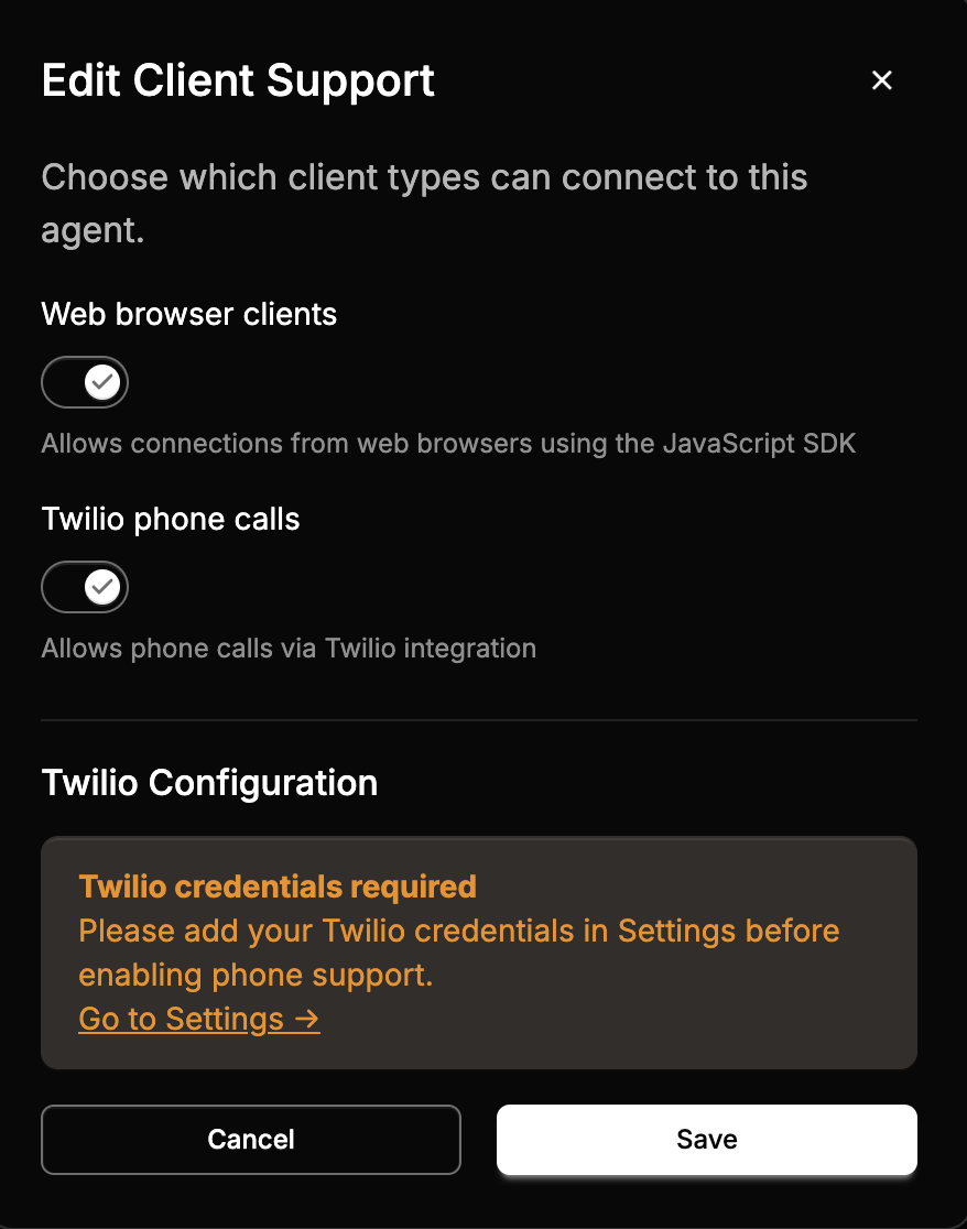 Edit client for Twilio