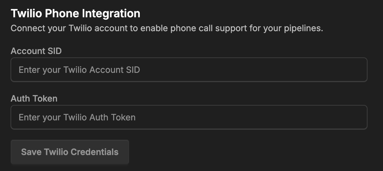 Save Twilio credentials