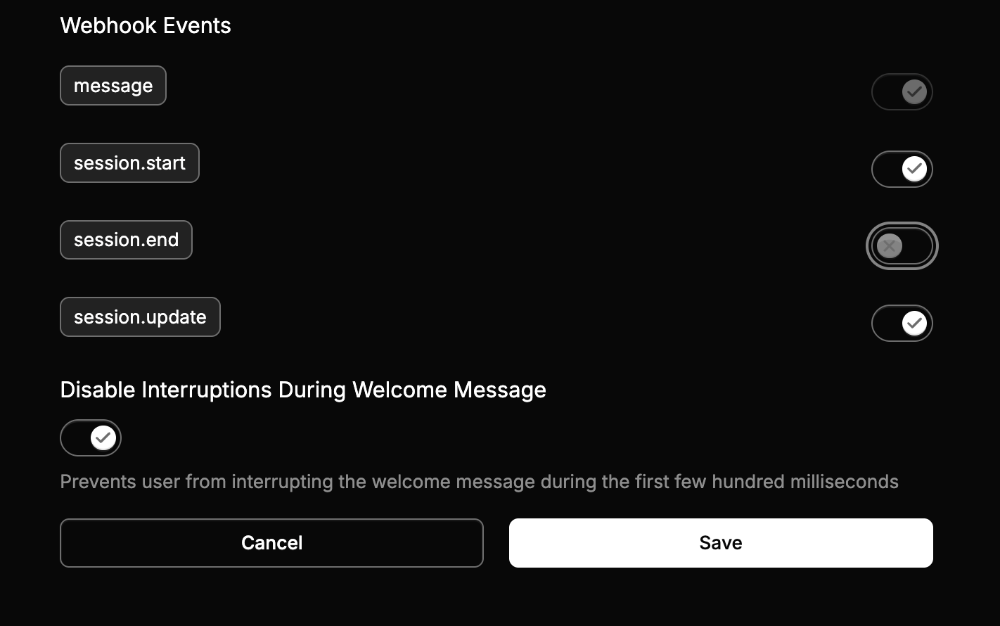 Webhook event types