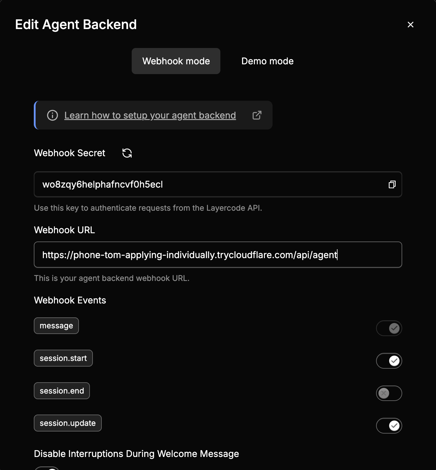 Set your webhook url