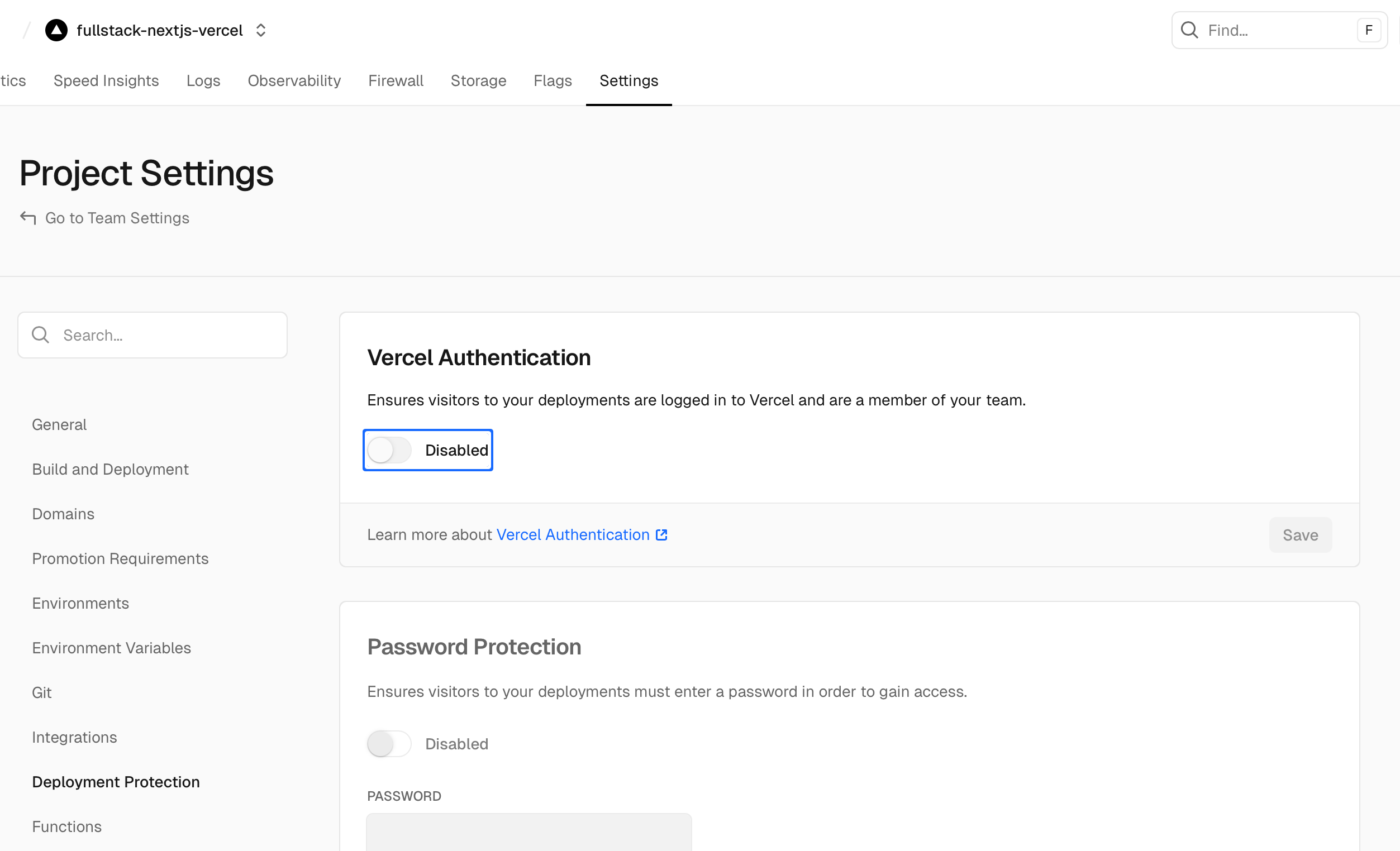 Vercel authentication