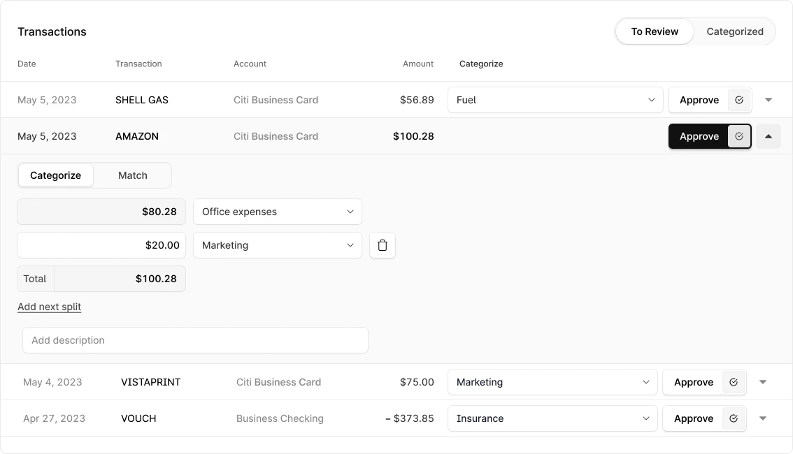 Transaction List Component