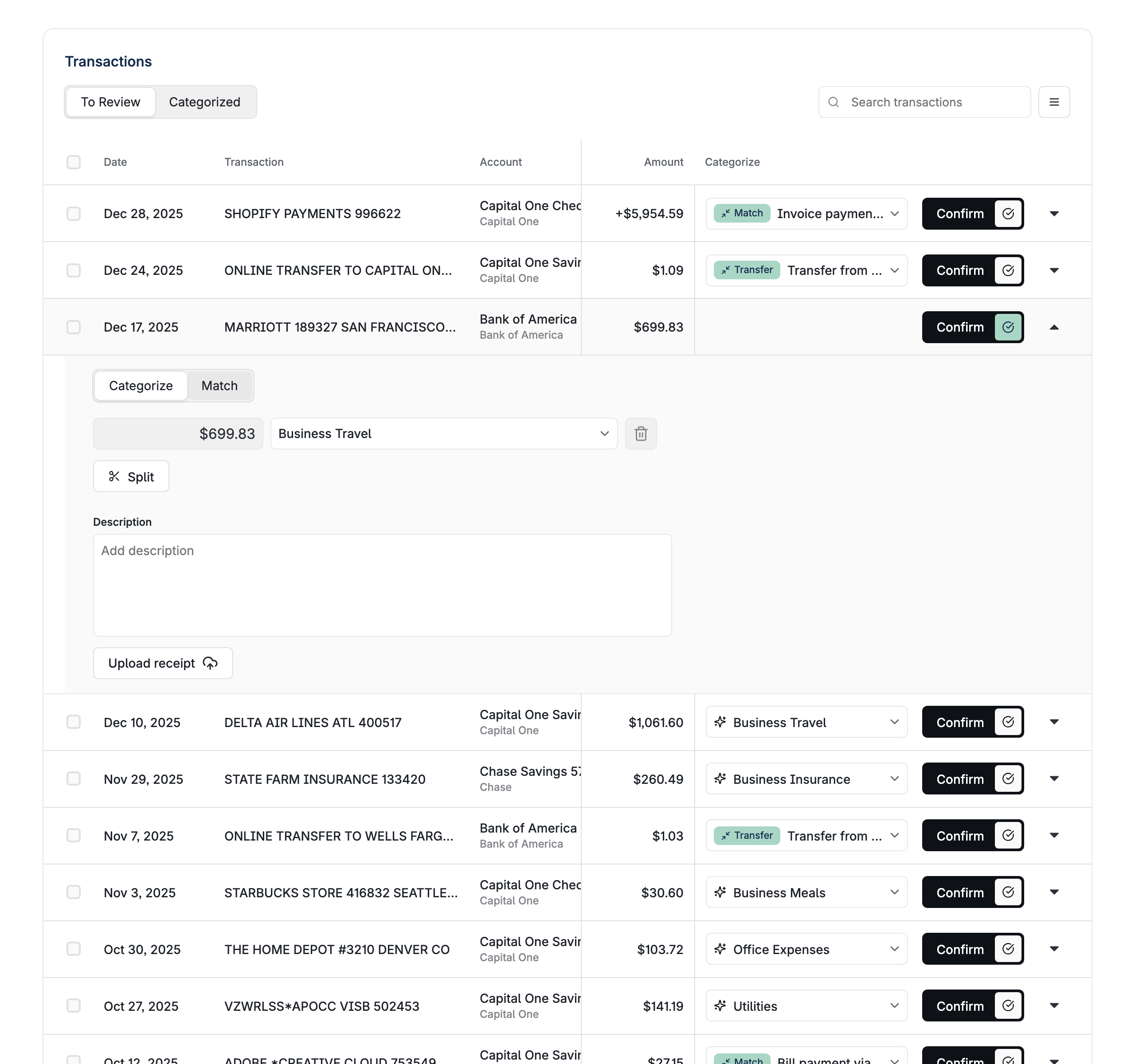 Transaction List Component
