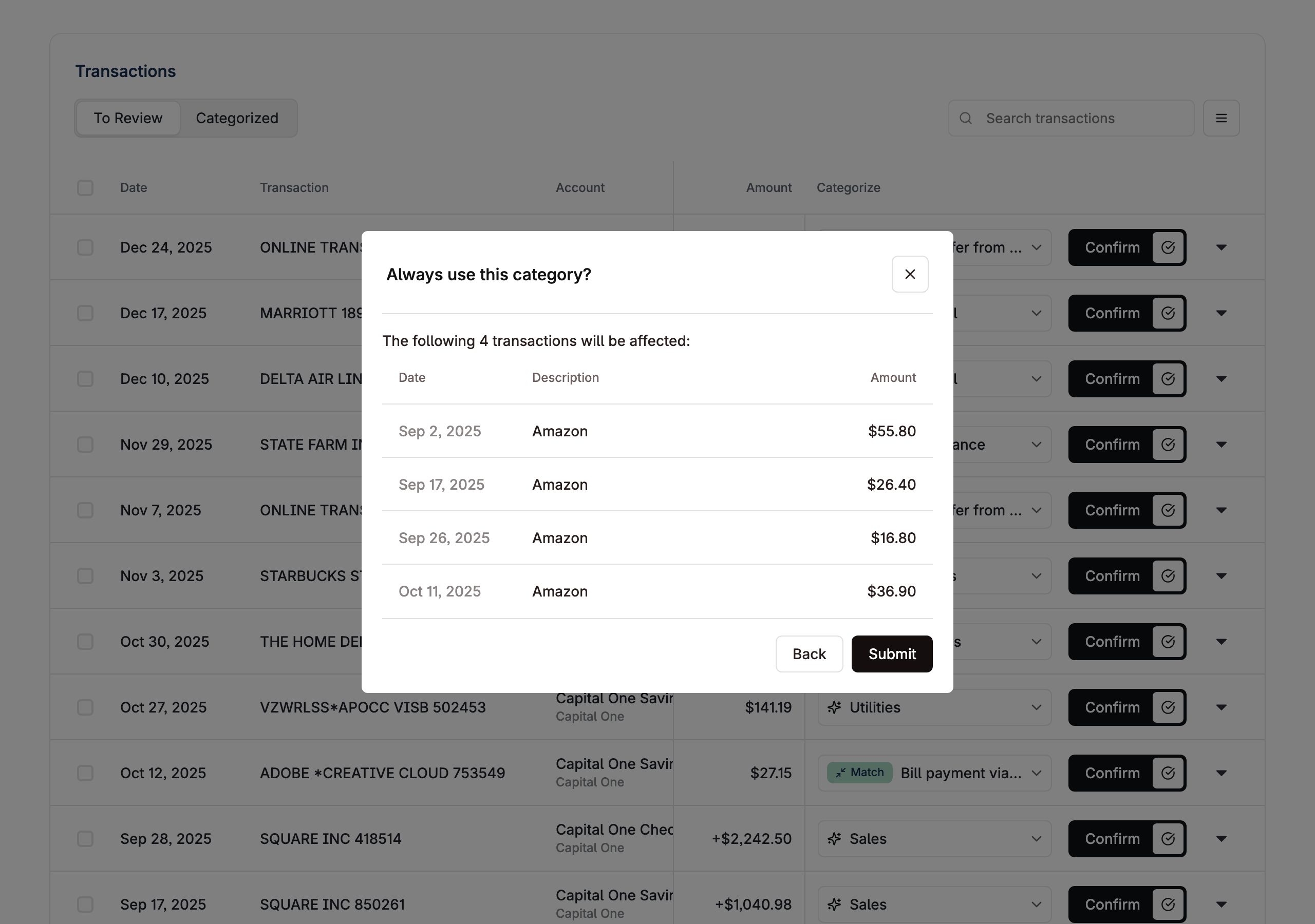 Categorization Rule Suggestion Preview
