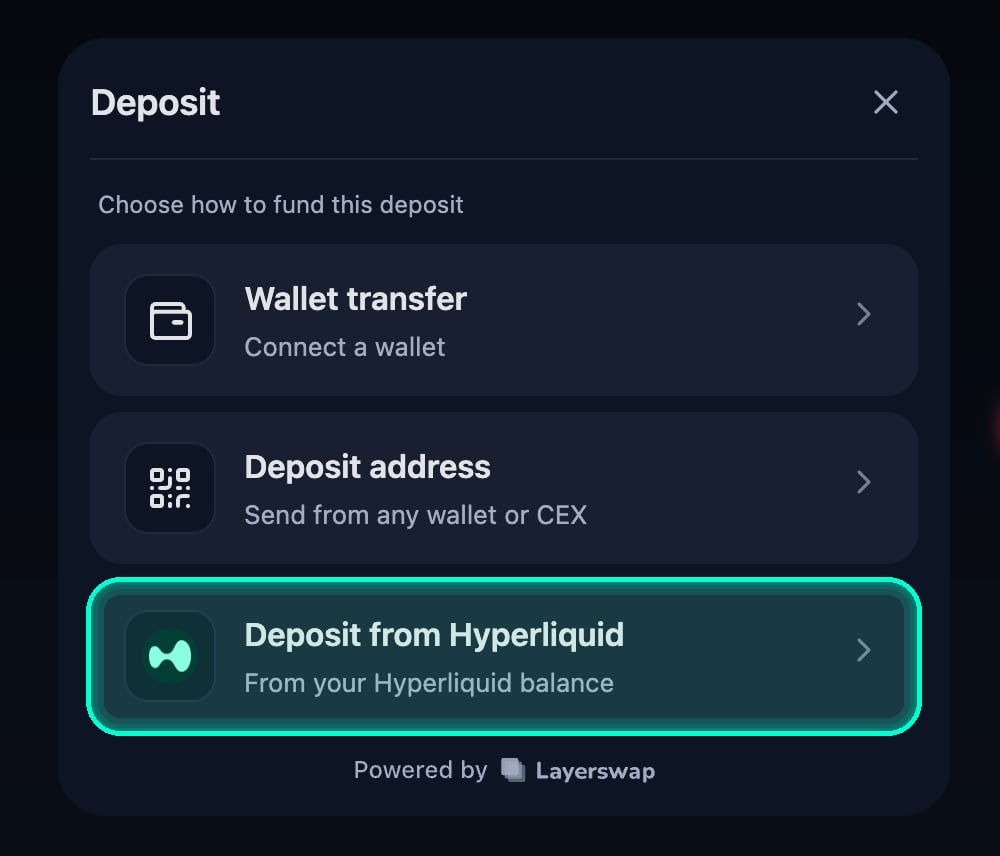 Deposit Widget — deposit address screen with QR code and copyable address