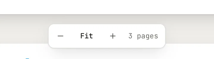 The zoom bar with a minus button, the Fit button, a plus button and the page count
