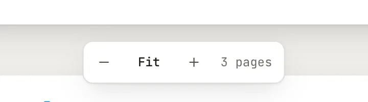The zoom bar with a minus button, the Fit button, a plus button and the page count